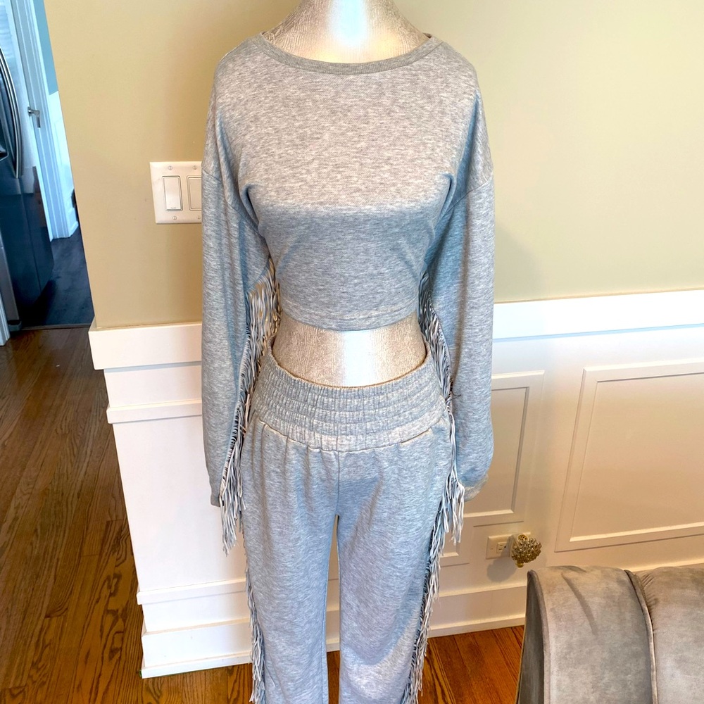 Grey Fringe Cotton 2 Piece Set